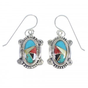 Multicolor Southwest Silver Hook Dangle Earrings RX54697