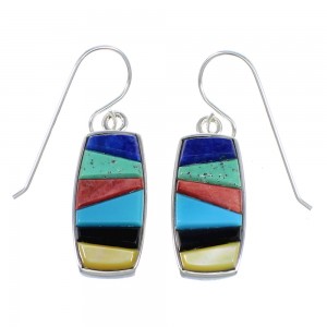 Southwest Multicolor Sterling Silver Hook Earrings RX55671