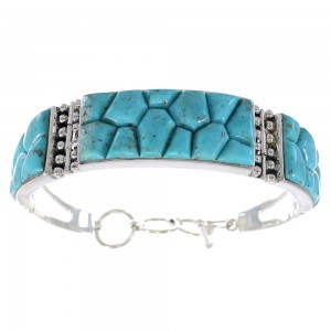 Southwestern Silver Turquoise Inlay Link Bracelet AX54472