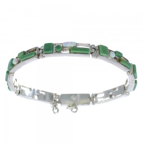 Turquoise And Opal Silver Southwest Link Bracelet AX54339
