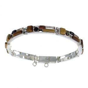 Multicolor Southwestern Sterling Silver Link Bracelet AX54374