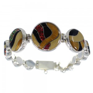 Multicolor Inlay Authentic Sterling Silver Link Bracelet AX54209