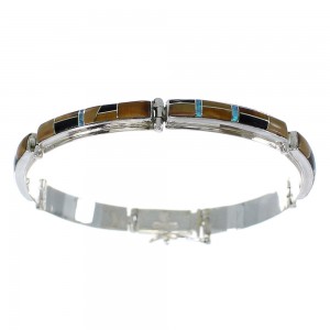 Multicolor Inlay Silver Link Bracelet AX55164