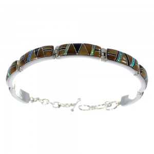 Multicolor Inlay Sterling Silver Jewelry Link Bracelet AX54931