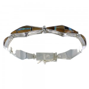 Multicolor Inlay Sterling Silver Link Bracelet AX54622