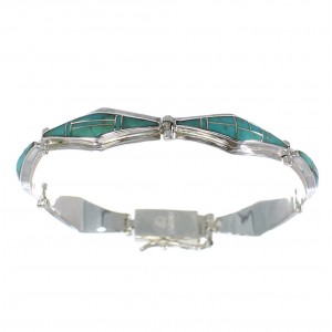 Turquoise Inlay Silver Southwestern Link Bracelet AX54652