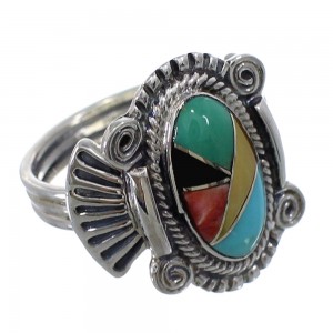 Multicolor Inlay Sterling Silver Southwest Ring Size 7-1/2 EX56208