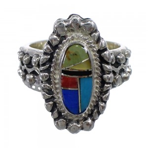 Southwest Sterling Silver Multicolor Ring Size 7-3/4 EX56252