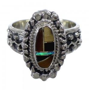 Multicolor Inlay Southwest Silver Ring Size 6-3/4 EX56407