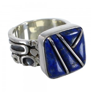 Sterling Silver Lapis Inlay Southwestern Ring Size 7-1/2 AX61095