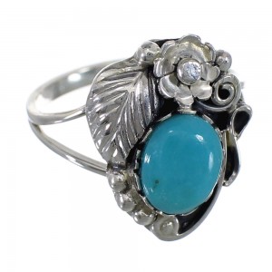 Turquoise Authentic Sterling Silver Flower Jewelry Ring Size 6-1/4 VX57178