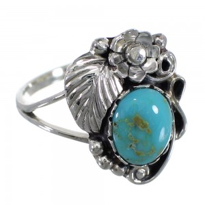 Southwestern Sterling Silver And Turquoise Flower Ring Size 6 WX79114