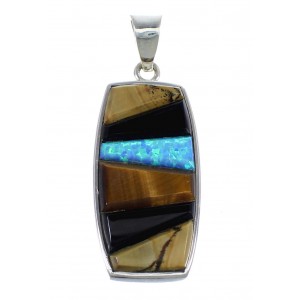 Southwest Sterling Silver Multicolor Inlay Pendant Jewelry VX55097