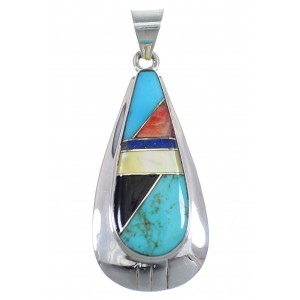 Southwest Multicolor Inlay And Silver Teardrop Pendant RX54287