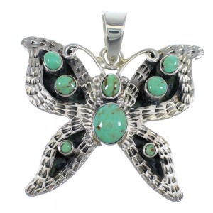 Turquoise And Sterling Silver Butterfly Southwestern Pendant VX55123