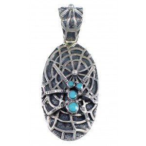 Southwest Genuine Sterling Silver And Turquoise Spider Pendant VX55136