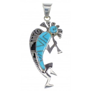 Kokopelli Turquoise Inlay And Sterling Silver Southwest Pendant WX57996