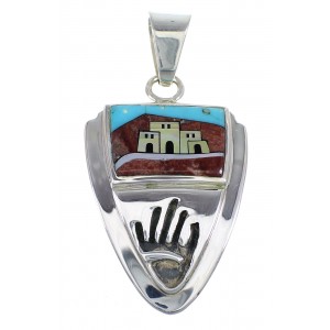 Multicolor Native American Village Design Hand Sterling Silver Pendant VX55322