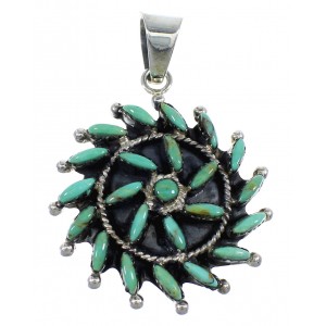 Sterling Silver And Turquoise Needlepoint Southwest Pendant VX55477