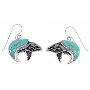 Sterling Silver Turquoise Inlay Bear Arrow Hook Dangle Earrings VX55826