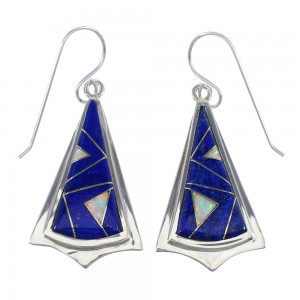  Lapis And Opal Sterling Silver Southwest Hook Dangle Earrings VX56180