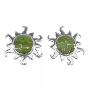 Authentic Sterling Silver And Turquoise Inlay Sun Post Earrings VX55966