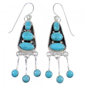 Authentic Sterling Silver And Turquoise Southwest Hook Dangle Earrings RX56645