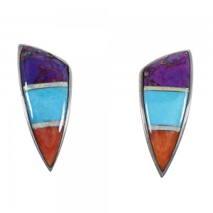 Genuine Sterling Silver And Multicolor Inlay Post Earrings RX57125