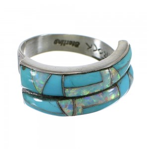 Mystic River WhiteRock Opal Turquoise Silver Ring Size 6-3/4 EX56941