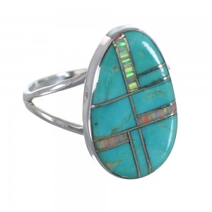 Turquoise Opal Inlay Authentic Sterling Silver Ring Size 5-3/4 RX57569