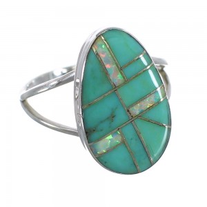 Southwest Silver Turquoise And Opal Inlay Ring Size 6-1/4 RX57736