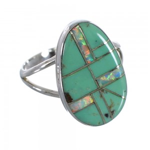 Opal And Turquoise Inlay Silver Southwest Ring Size 5-3/4 RX57613