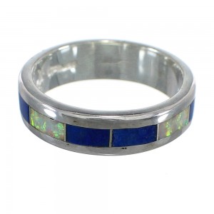 Southwestern Lapis Opal Inlay Sterling Silver Ring Size 8-1/4 RX59096