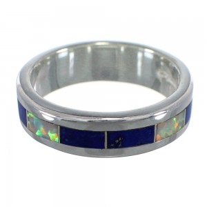 Southwestern Sterling Silver Lapis And Opal Inlay Ring Size 5-3/4 RX59112