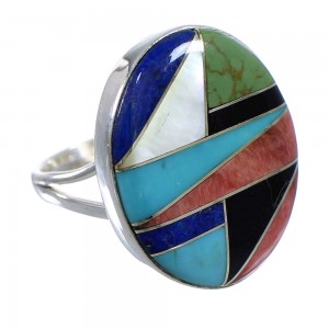 Southwestern Silver Multicolor Ring Size 7-1/4 VX58868