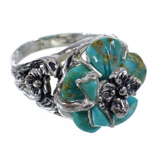 Southwest Turquoise Flower Dragonfly Silver Ring Size 6 RX82601