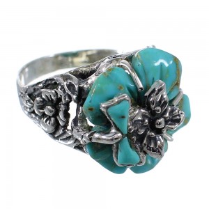 Southwest Dragonfly Flower Sterling Silver Turquoise Ring Size 7-1/4 RX82765