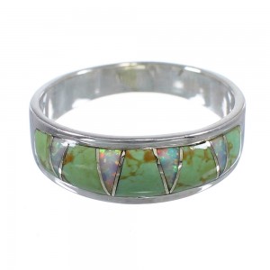 Southwestern Turquoise Opal Inlay Sterling Silver Ring Size 7-1/2 RX83004