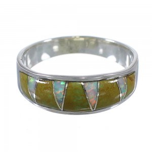 Turquoise Opal Inlay Authentic Sterling Silver Ring Size 7 RX83010