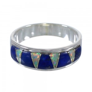 Authentic Sterling Silver Lapis And Opal Inlay Ring Size 7-1/4 RX59268