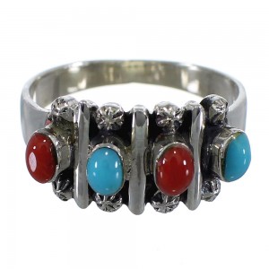 Turquoise Coral Sterling Silver Ring Size 8-3/4 RX60695