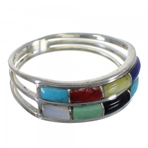 Multicolor Inlay Southwestern Genuine Sterling Silver Ring Size 6 QX76077