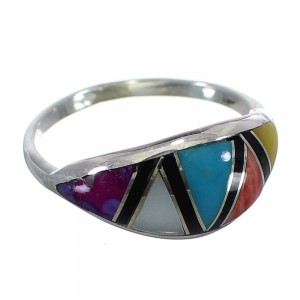 Multicolor Inlay And Southwest Authentic Sterling Silver Ring Size 5-3/4 QX76119