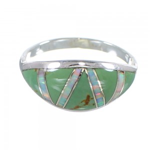 Turquoise And Opal Southwestern Genuine Sterling Silver Jewelry Ring Size 7-3/4 AX82840