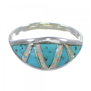 Turquoise And Opal Southwest Silver Jewelry Ring Size 5-1/2 AX82843