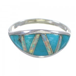 Turquoise And Opal Southwestern Silver Ring Size 7-1/2 AX82845