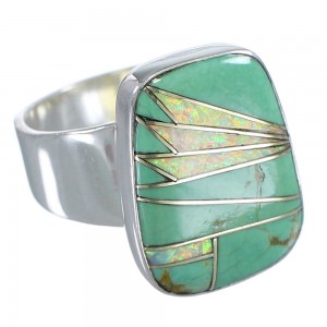 Silver Turquoise And Opal Inlay Southwestern Ring Size 7-1/2 AX83289