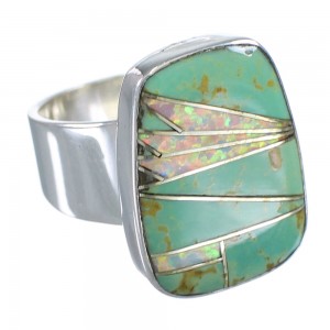 Silver Turquoise And Opal Jewelry Ring Size 4-3/4 AX83300