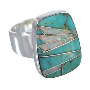 Silver Southwest Turquoise And Opal Jewelry Ring Size 5-3/4 AX84744