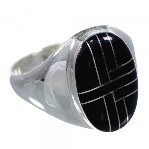 Genuine Sterling Silver And Jet Inlay Southwest Ring Size 11-1/2 VX59833
